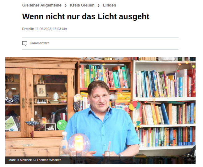 Bildschirmfoto des Artikels in der Gießener Allgemeinen Zeitung
